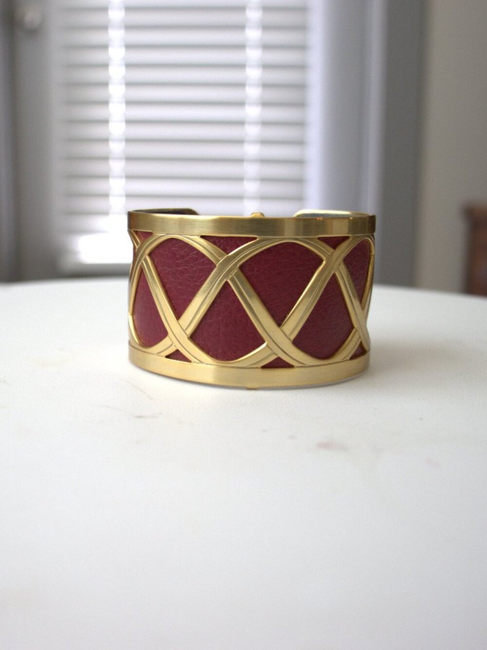 Brighton Gold Christo Lyon Wide Statement Cuff Bracelet with Red Leather Insert